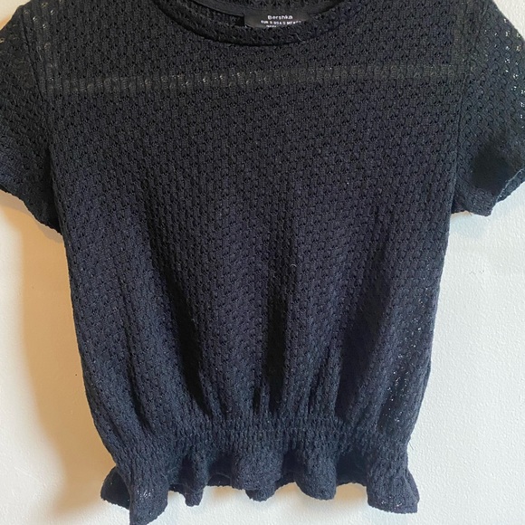 BERSHKA Black Knit Crop Top Elastic Waist Size Small - Picture 10 of 11